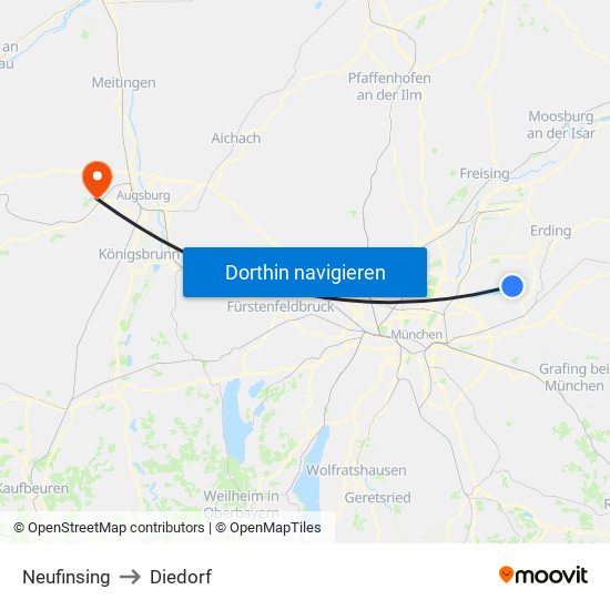 Neufinsing to Diedorf map