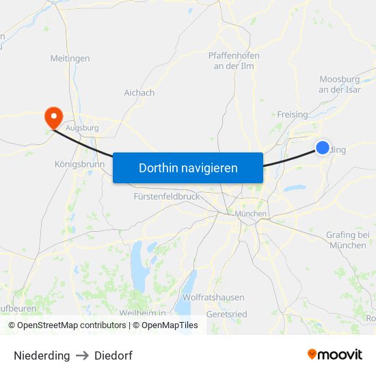 Niederding to Diedorf map