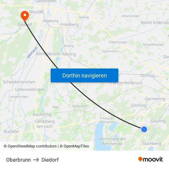 Oberbrunn to Diedorf map