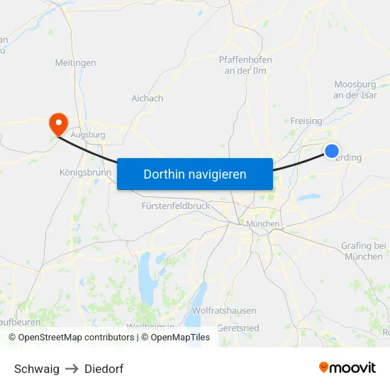 Schwaig to Diedorf map