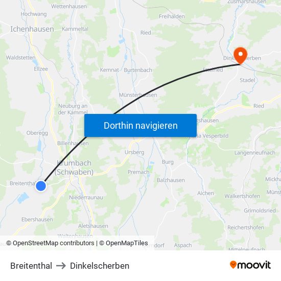 Breitenthal to Dinkelscherben map