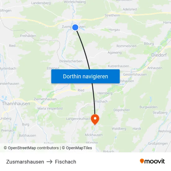 Zusmarshausen to Fischach map