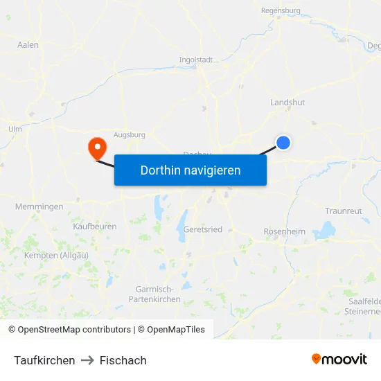 Taufkirchen to Fischach map