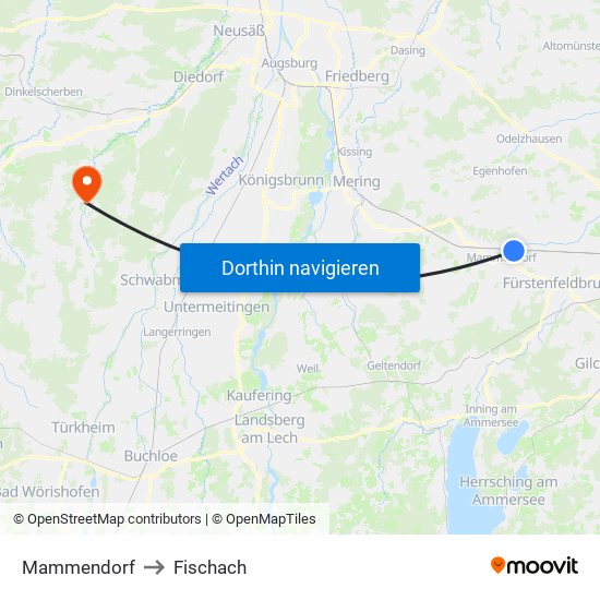 Mammendorf to Fischach map