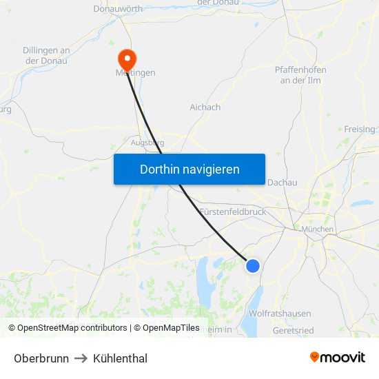 Oberbrunn to Kühlenthal map