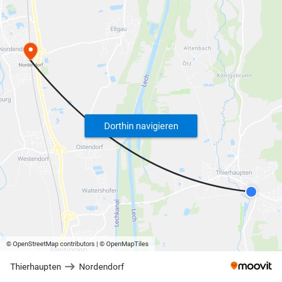 Thierhaupten to Nordendorf map