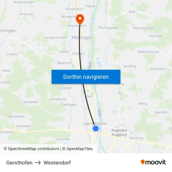 Gersthofen to Westendorf map