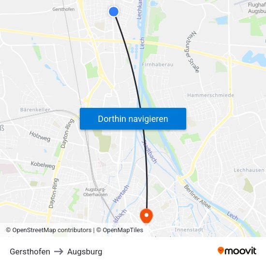 Gersthofen to Augsburg map