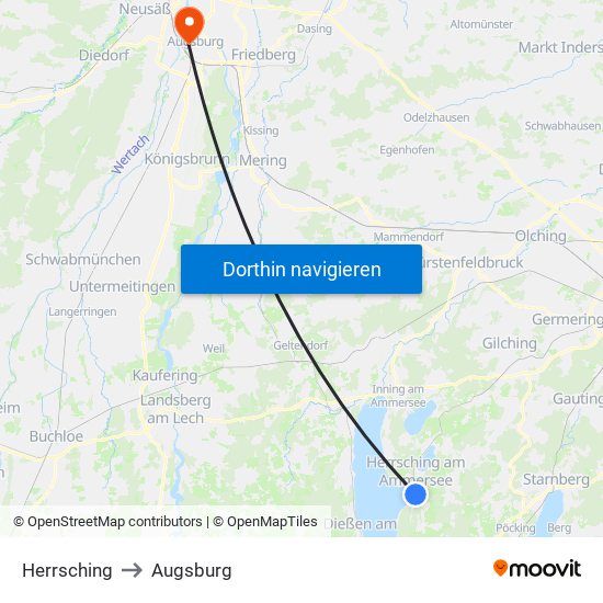 Herrsching to Augsburg map