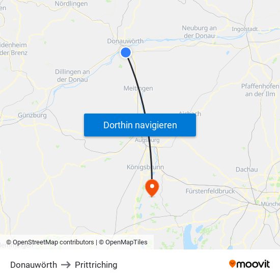 Donauwörth to Prittriching map