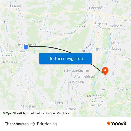 Thannhausen to Prittriching map