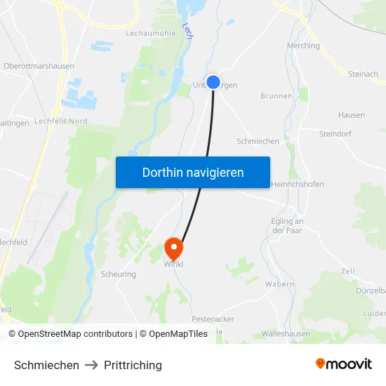 Schmiechen to Prittriching map