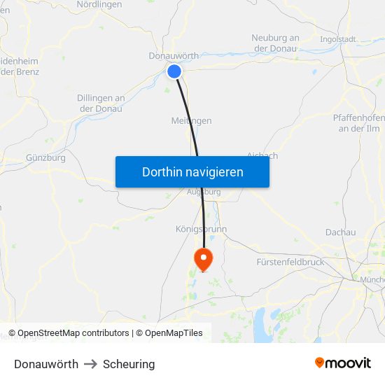 Donauwörth to Scheuring map