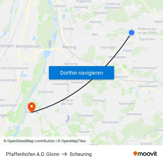 Pfaffenhofen A.D. Glonn to Scheuring map