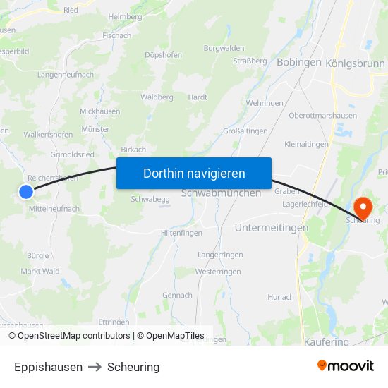 Eppishausen to Scheuring map