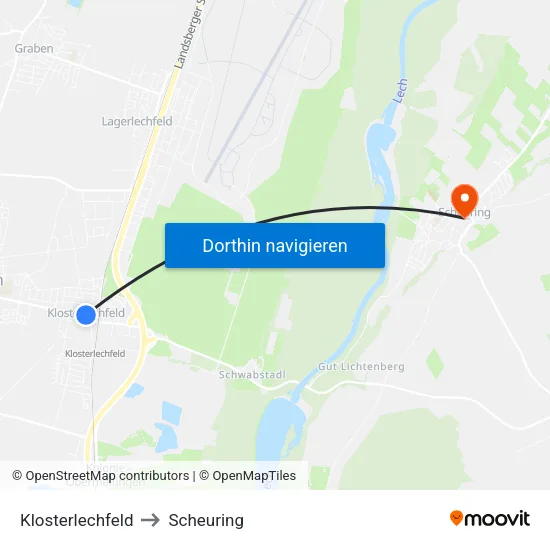 Klosterlechfeld to Scheuring map