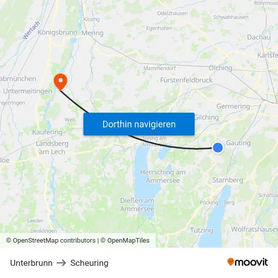 Unterbrunn to Scheuring map