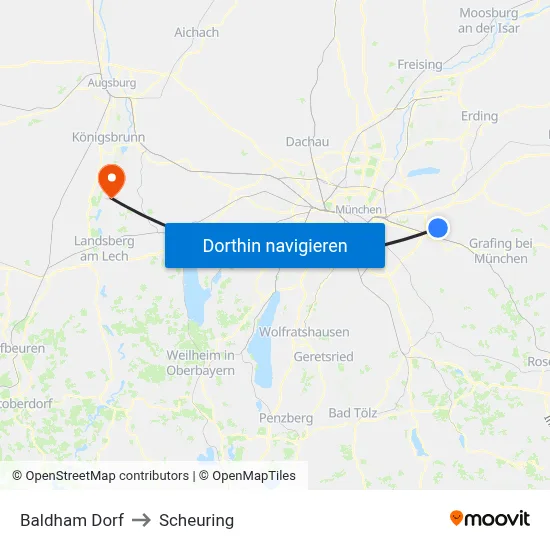 Baldham Dorf to Scheuring map