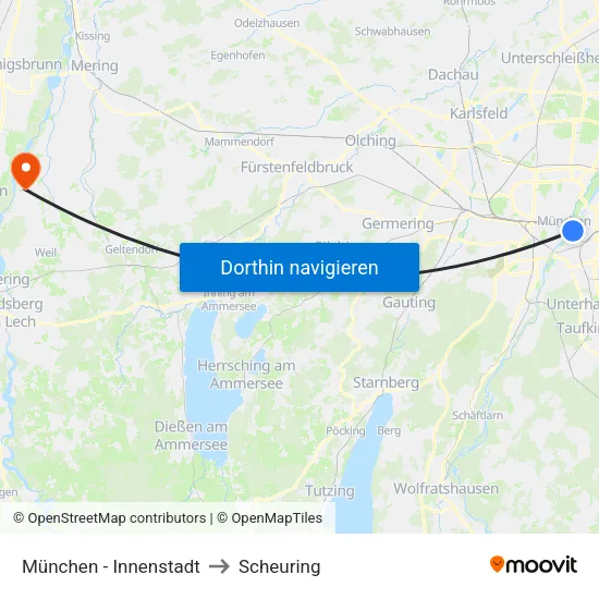 München - Innenstadt to Scheuring map