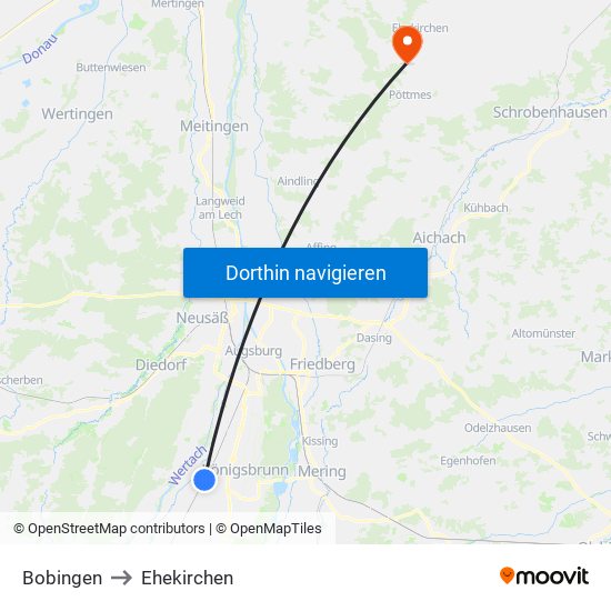 Bobingen to Ehekirchen map