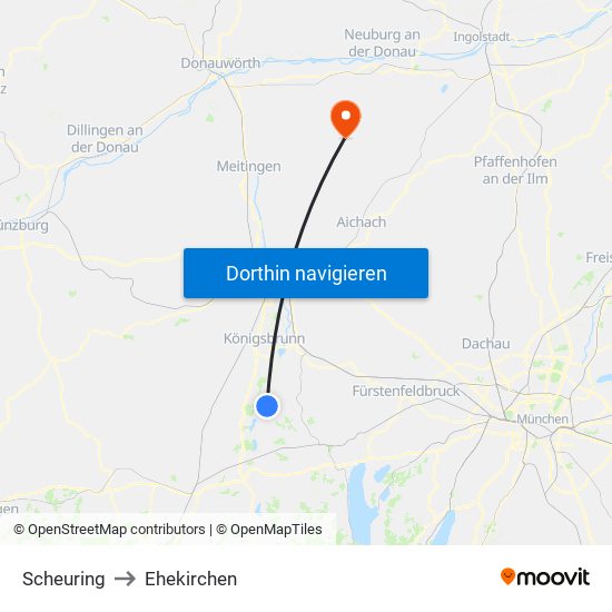 Scheuring to Ehekirchen map