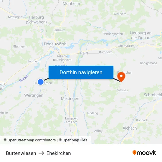 Buttenwiesen to Ehekirchen map