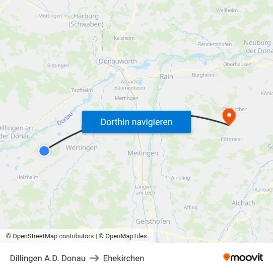 Dillingen A.D. Donau to Ehekirchen map