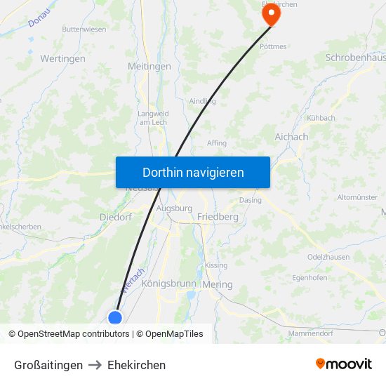 Großaitingen to Ehekirchen map