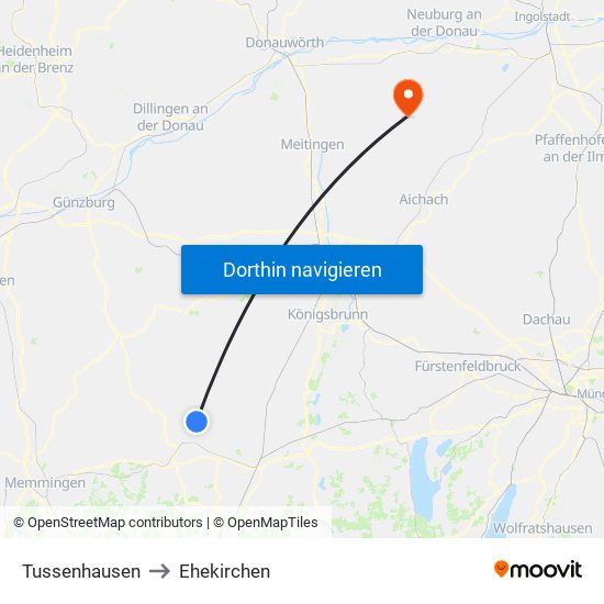 Tussenhausen to Ehekirchen map