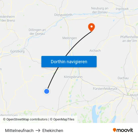 Mittelneufnach to Ehekirchen map