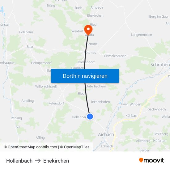 Hollenbach to Ehekirchen map