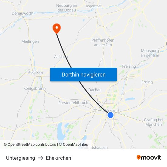 Untergiesing to Ehekirchen map