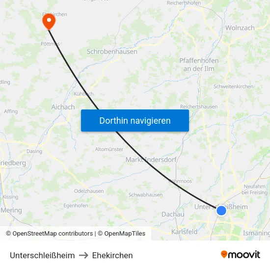 Unterschleißheim to Ehekirchen map