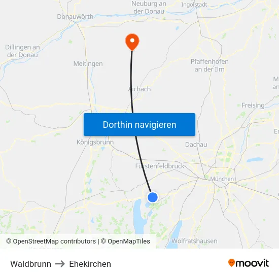 Waldbrunn to Ehekirchen map