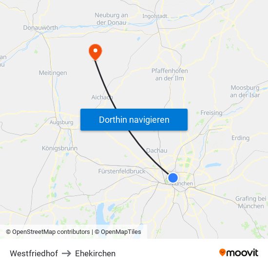 Westfriedhof to Ehekirchen map