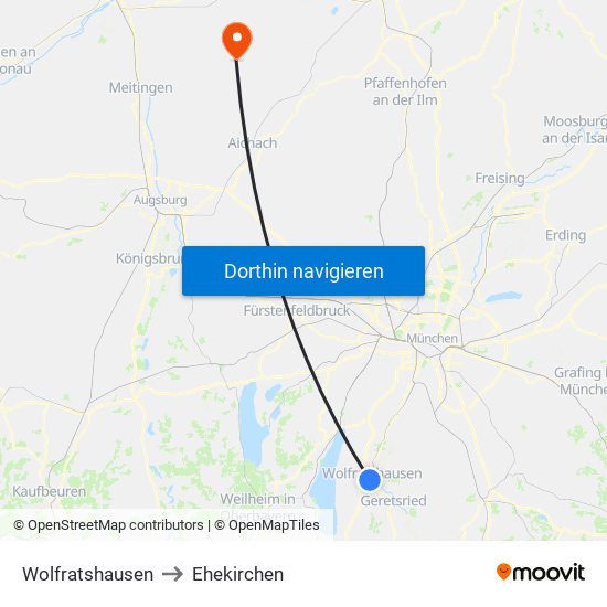 Wolfratshausen to Ehekirchen map