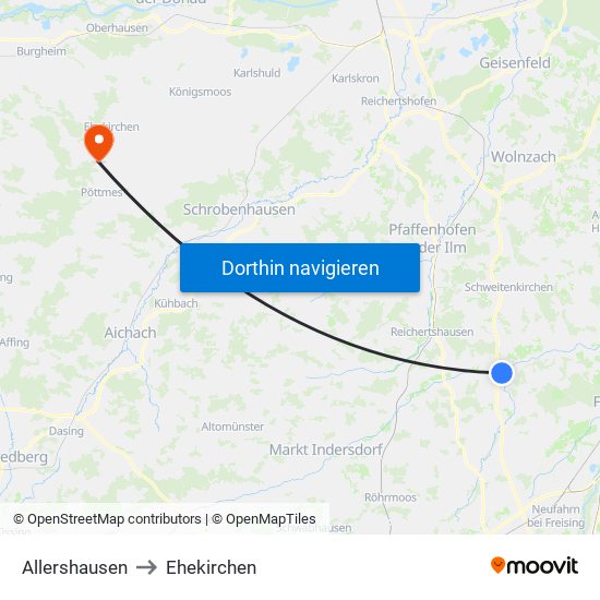 Allershausen to Ehekirchen map