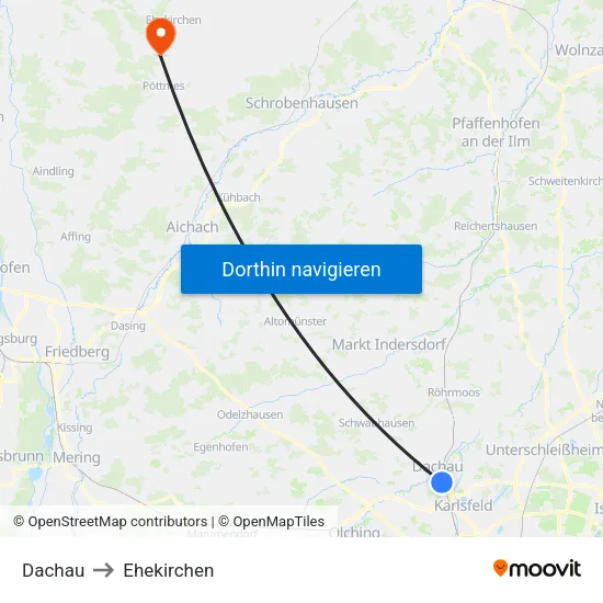 Dachau to Ehekirchen map