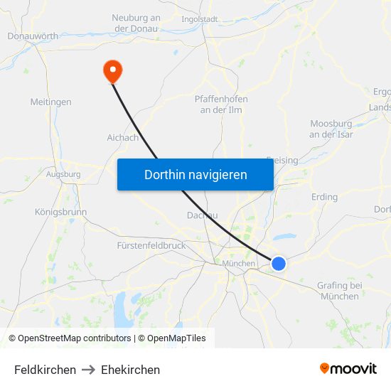 Feldkirchen to Ehekirchen map