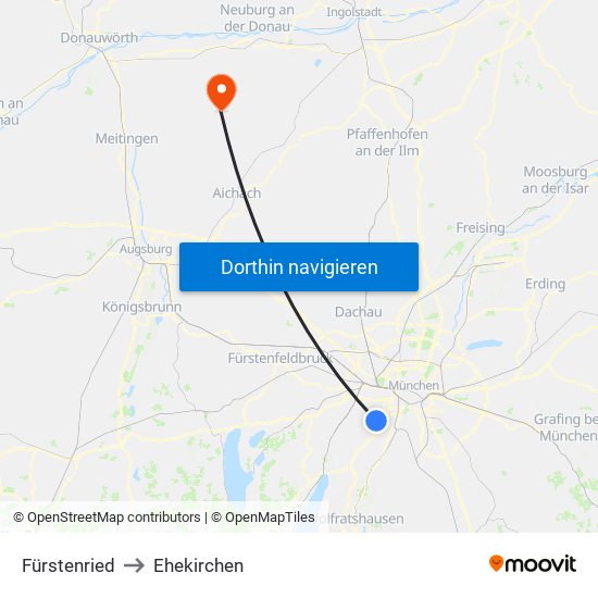 Fürstenried to Ehekirchen map