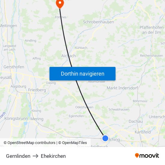 Gernlinden to Ehekirchen map
