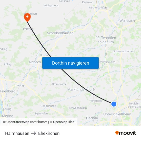 Haimhausen to Ehekirchen map