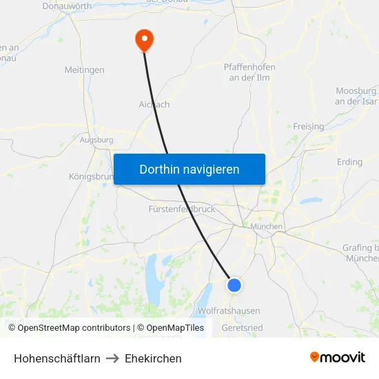 Hohenschäftlarn to Ehekirchen map