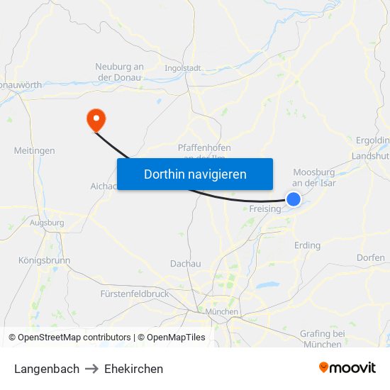 Langenbach to Ehekirchen map