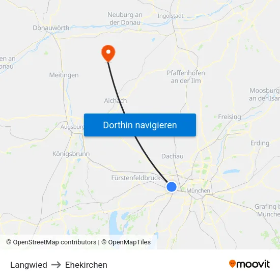 Langwied to Ehekirchen map
