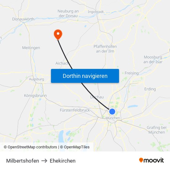 Milbertshofen to Ehekirchen map