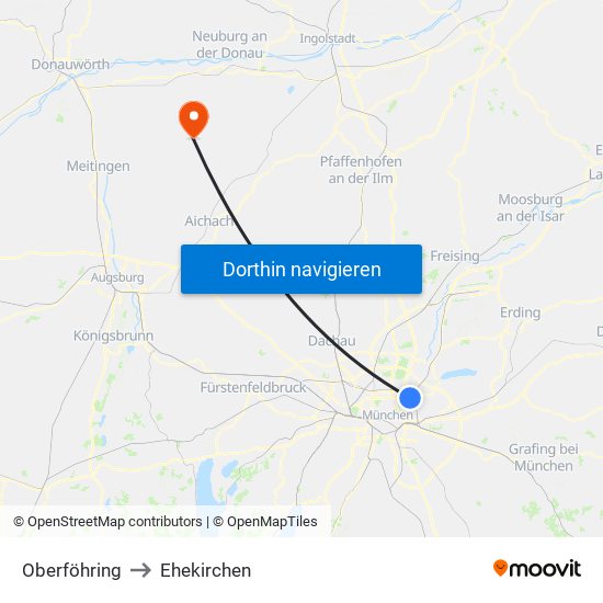 Oberföhring to Ehekirchen map