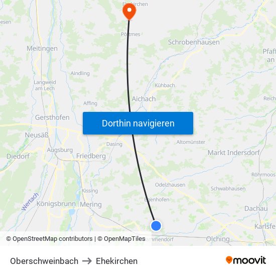 Oberschweinbach to Ehekirchen map