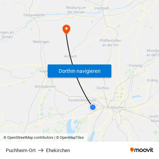 Puchheim-Ort to Ehekirchen map