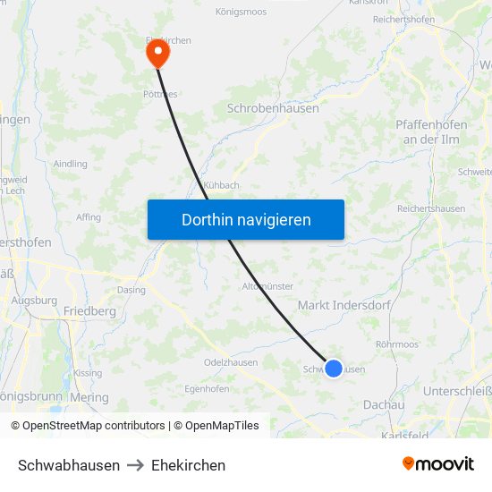 Schwabhausen to Ehekirchen map